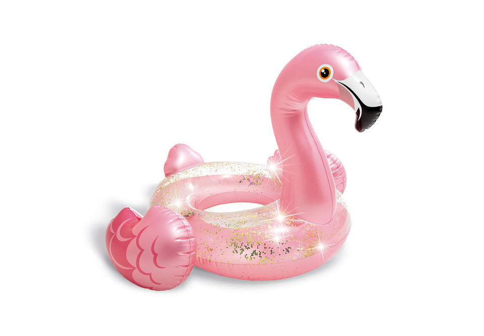 Gumflabile cu tub Flamingo cu sclipici